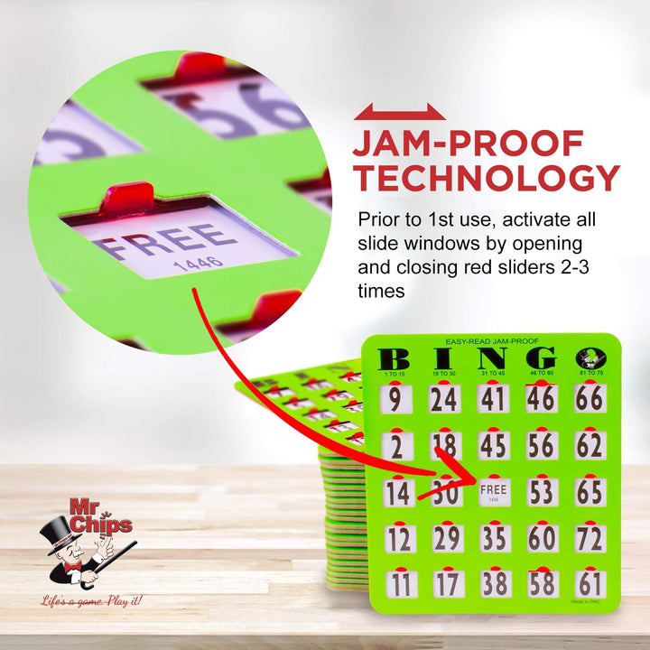 JUMBO Jam Proof Bingo Slide Shutter Cards with Jam Proof slide window technology. Bingo Supplies you can trust.