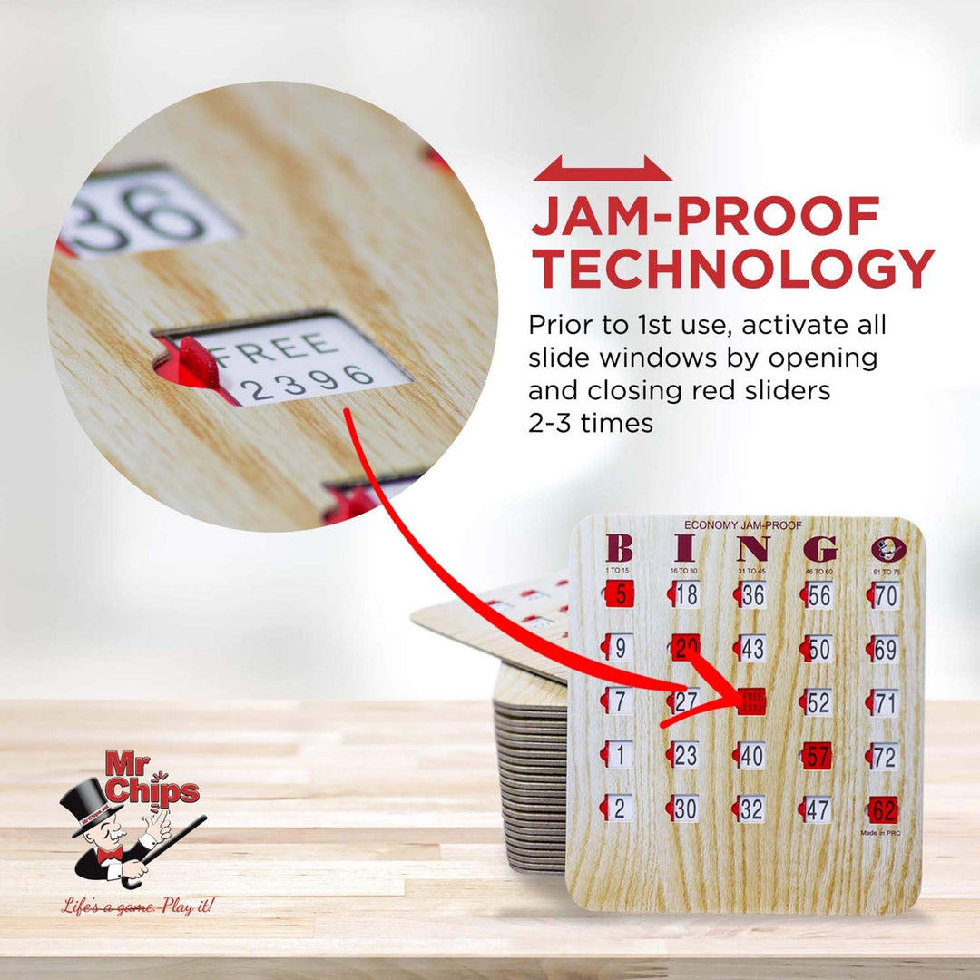 Jam Proof Bingo Slide Shutter Cards with Jam Proof slide window technology. Bingo Supplies you can trust.