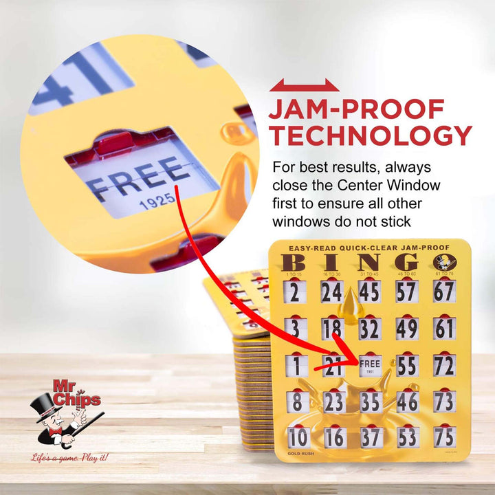 JUMBO Jam Proof Bingo Slide Shutter Cards with Rapid Reset Window and Jam Proof slide window technology. Bingo Supplies you can trust.