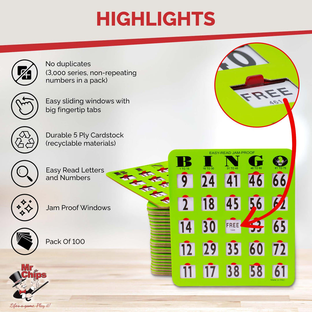 Green Easy Read Jam Proof Bingo Shutter Card