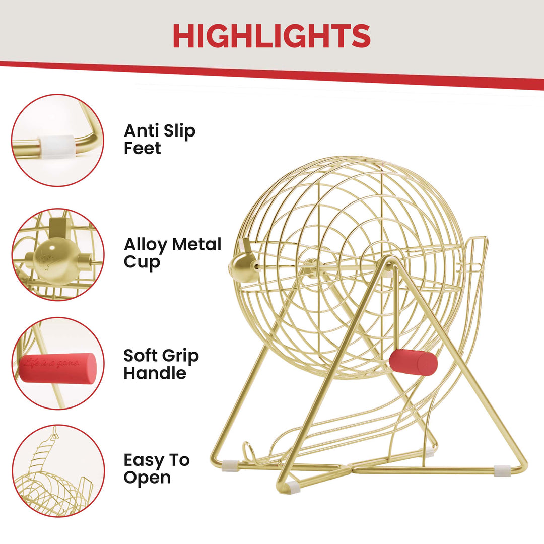 11 Inch Professional-Use Bingo Cage, Luxury Gold