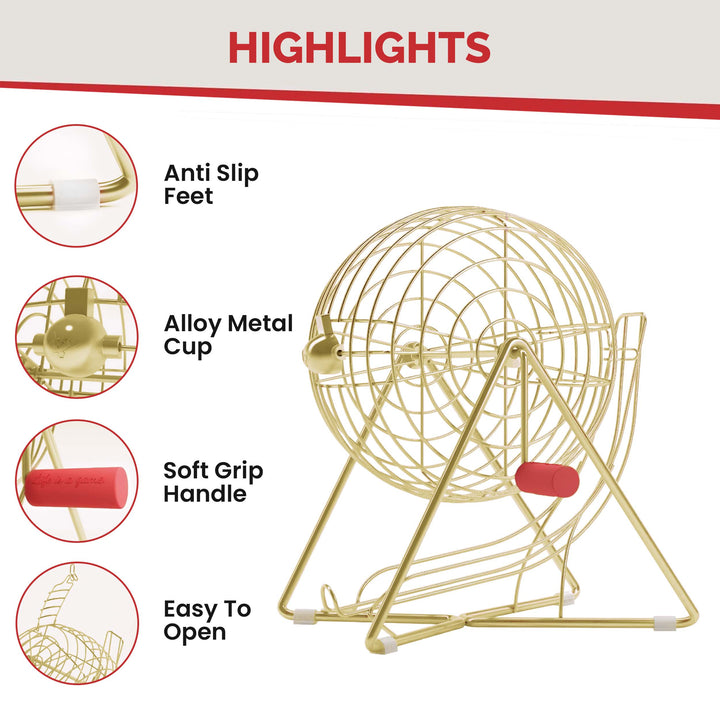 11 Inch Professional-Use Bingo Cage, Luxury Gold