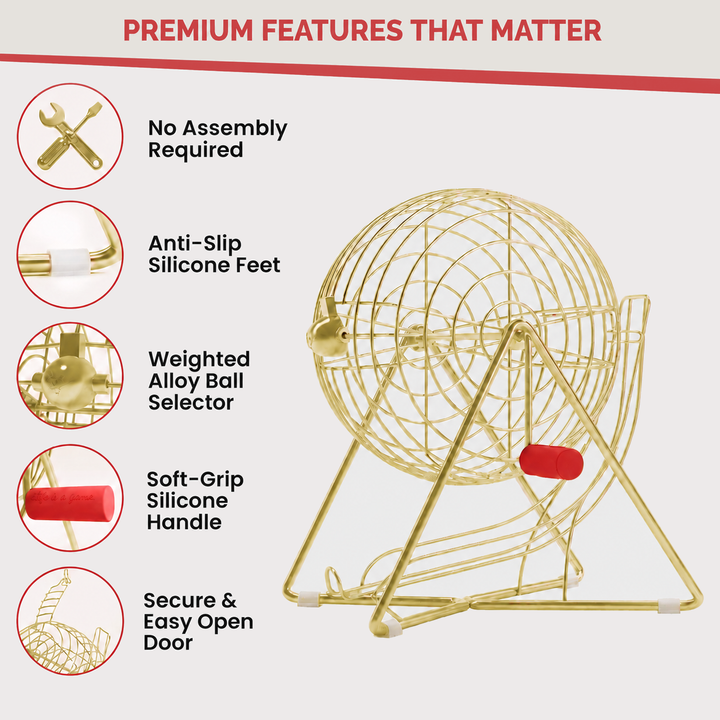 11 Inch Professional-Use Bingo Cage, Luxury Gold