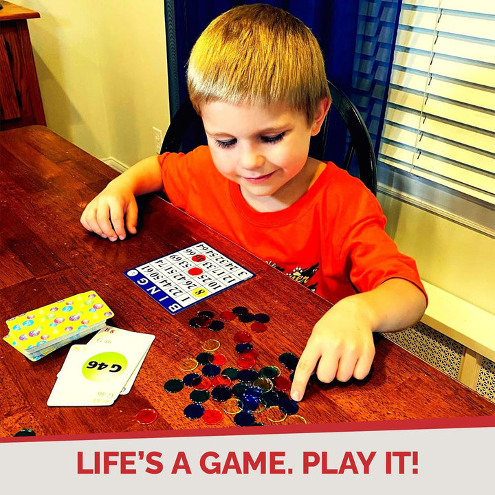 Bingo Game with Bingo Cards and Chips, 18 Bingo Cards, 300 Bingo Chips and Bingo Calling Cards