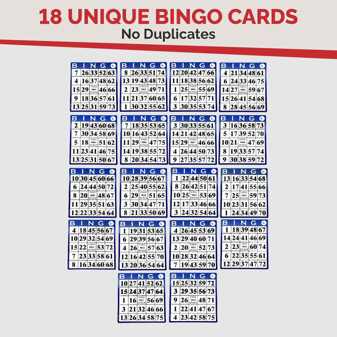 Bingo Game with Bingo Cards and Chips, 18 Bingo Cards, 300 Bingo Chips and Bingo Calling Cards
