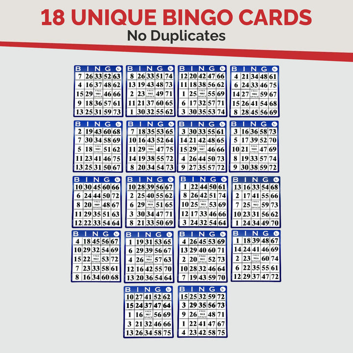 Bingo Game with Bingo Cards and Chips, 18 Bingo Cards, 300 Bingo Chips and Bingo Calling Cards