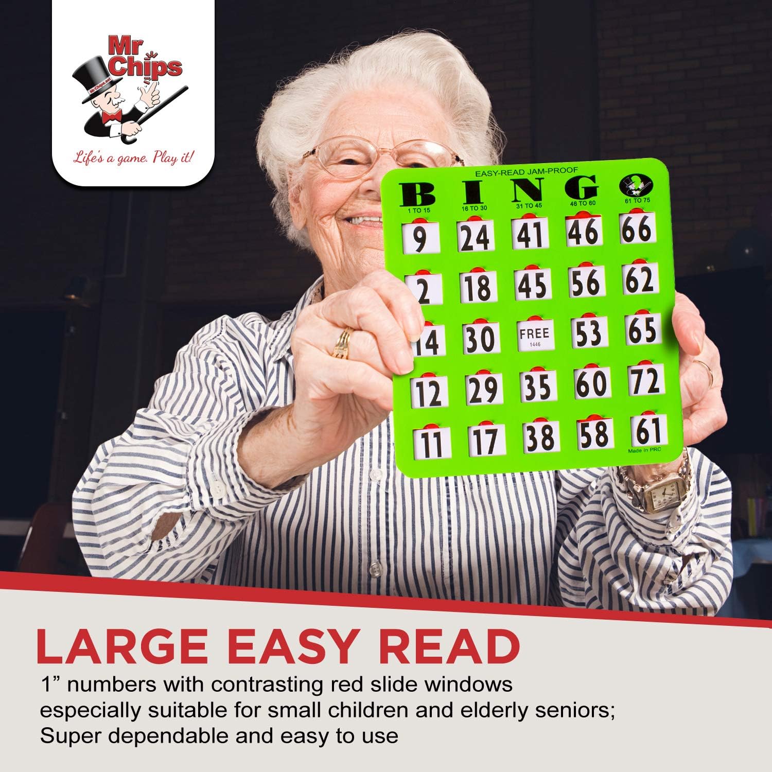 Complete Bingo Game W25 Easy Read Jam Proof Shutter Cards Mr Chips Store 