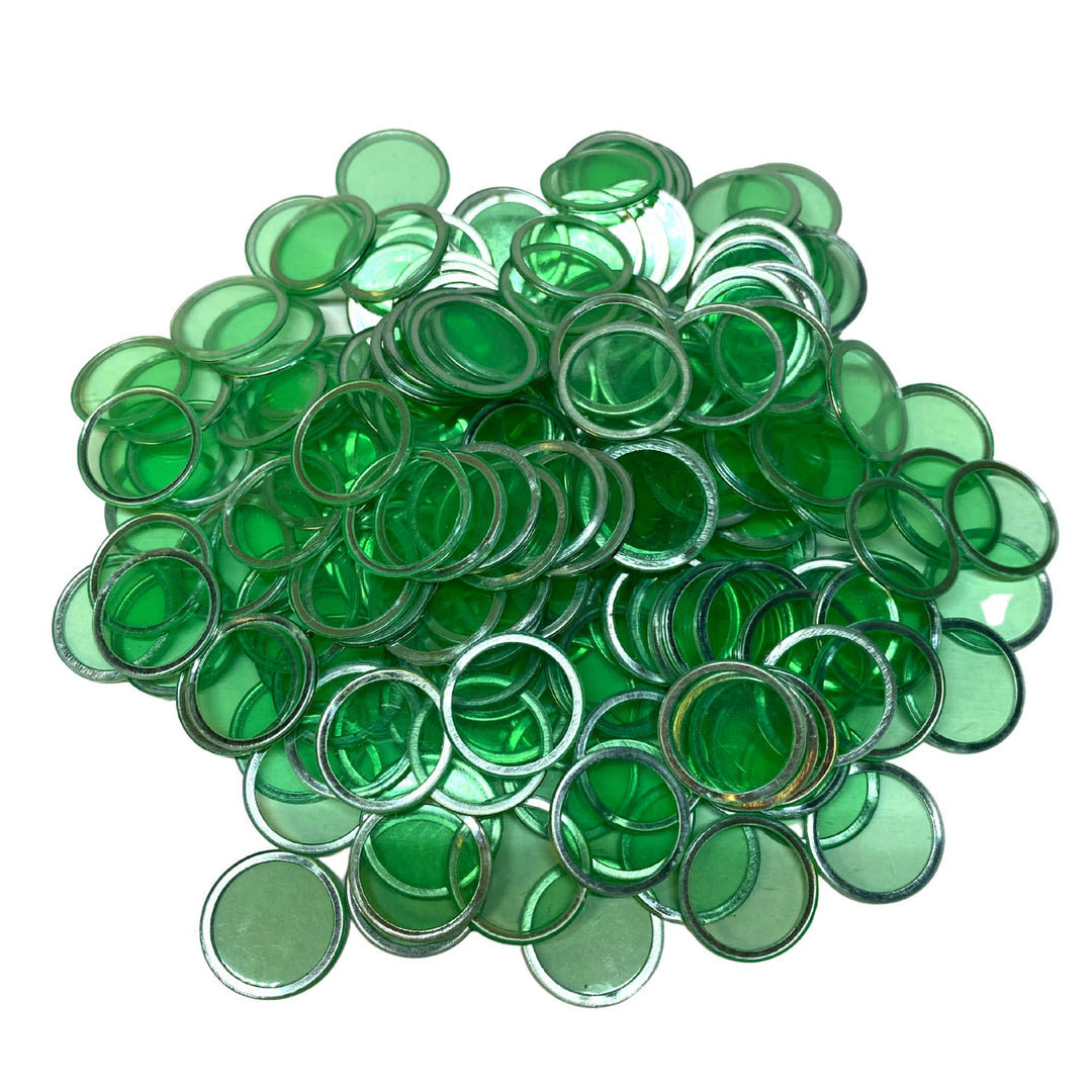 Magnetic Bingo Chips with Metal Edge 3/4 Inch - 300 Count Bags - Upgraded Transparent Bingo Chips - Available in 7 Colors in A Reusable Bag