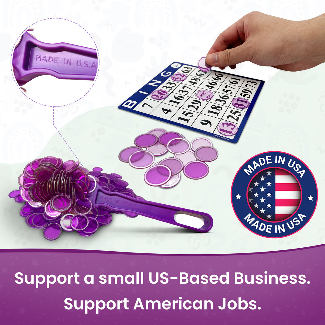 Made in USA Bingo Magnetic Wand &amp; 200 ¾ Inch Blue Plastic Chips with Metal Rings - Upgraded Bingo Chips, USA Made to Support American Jobs