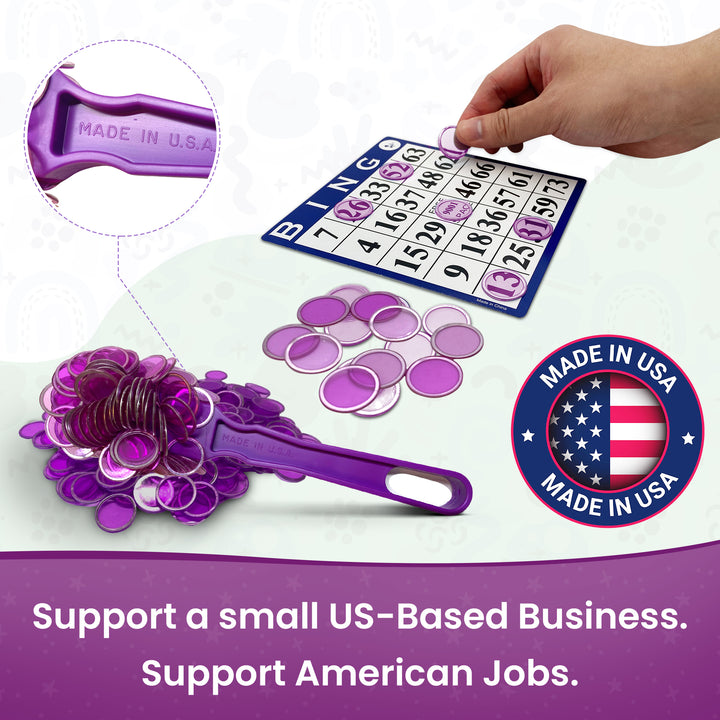Made in USA Bingo Magnetic Wand &amp; 200 ¾ Inch Blue Plastic Chips with Metal Rings - Upgraded Bingo Chips, USA Made to Support American Jobs