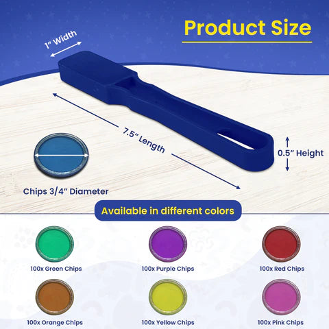 Made in USA Bingo Magnetic Wand &amp; 100 ¾ Inch Blue Plastic Chips with Metal Rings - Upgraded Bingo Chips, USA Made to Support American Jobs