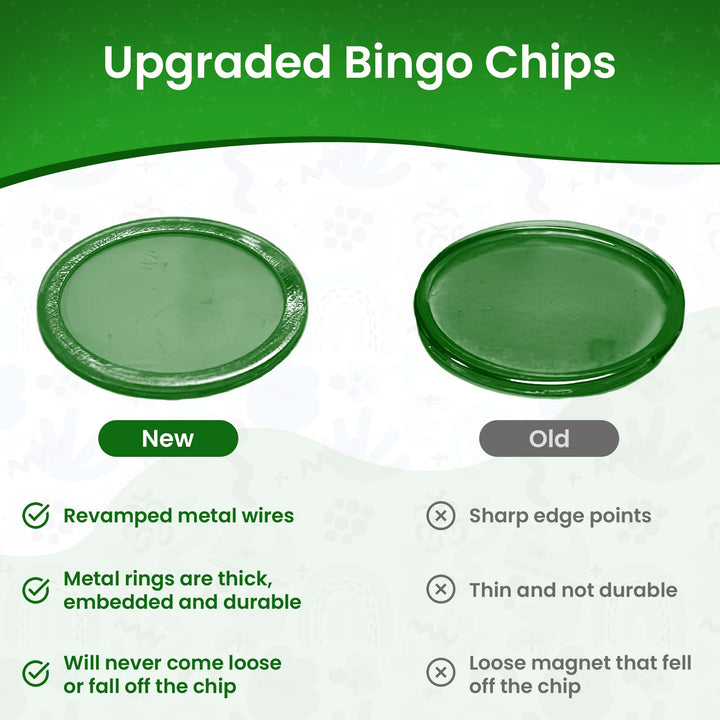 Magnetic Bingo Chips with Metal Edge 3/4 Inch - 300 Count Bags - Upgraded Transparent Bingo Chips - Available in 7 Colors in A Reusable Bag