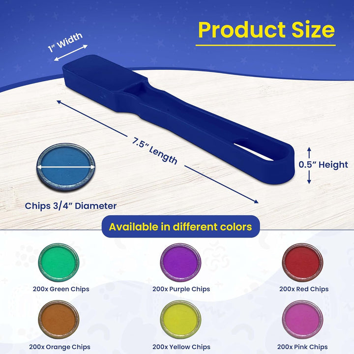 Made in USA Bingo Magnetic Wand &amp; 200 ¾ Inch Blue Plastic Chips with Metal Rings - Upgraded Bingo Chips, USA Made to Support American Jobs