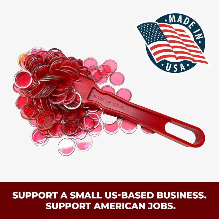 Made in USA Bingo Magnetic Wand &amp; 200 ¾ Inch Blue Plastic Chips with Metal Rings - Upgraded Bingo Chips, USA Made to Support American Jobs