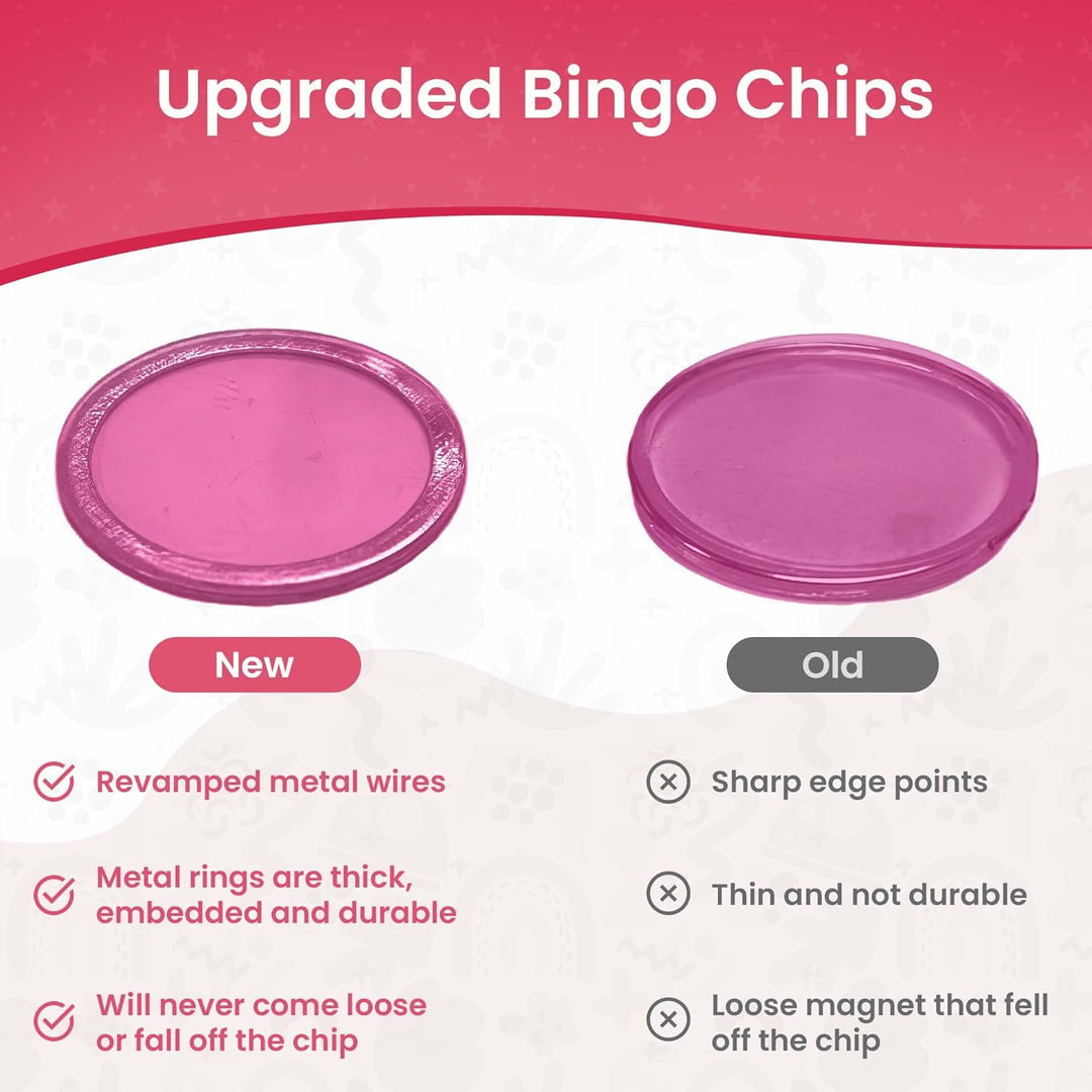 Magnetic Bingo Chips with Metal Edge 3/4 Inch - 300 Count Bags - Upgraded Transparent Bingo Chips - Available in 7 Colors in A Reusable Bag