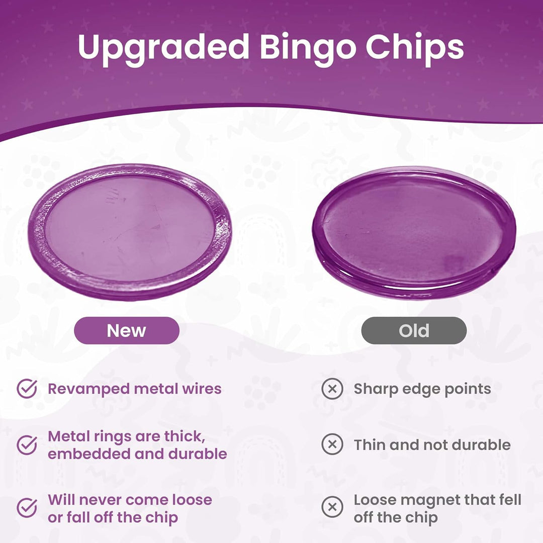 Magnetic Bingo Chips with Metal Edge 3/4 Inch - 300 Count Bags - Upgraded Transparent Bingo Chips - Available in 7 Colors in A Reusable Bag