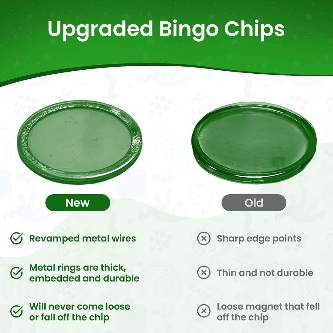 Magnetic Bingo Chips with Metal Edge 3/4 Inch - 200 Count Bags - Upgraded Transparent Bingo Chips - Available in 7 Colors in A Reusable Bag