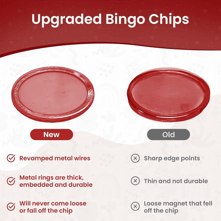 Magnetic Bingo Chips with Metal Edge 3/4 Inch - 200 Count Bags - Upgraded Transparent Bingo Chips - Available in 7 Colors in A Reusable Bag