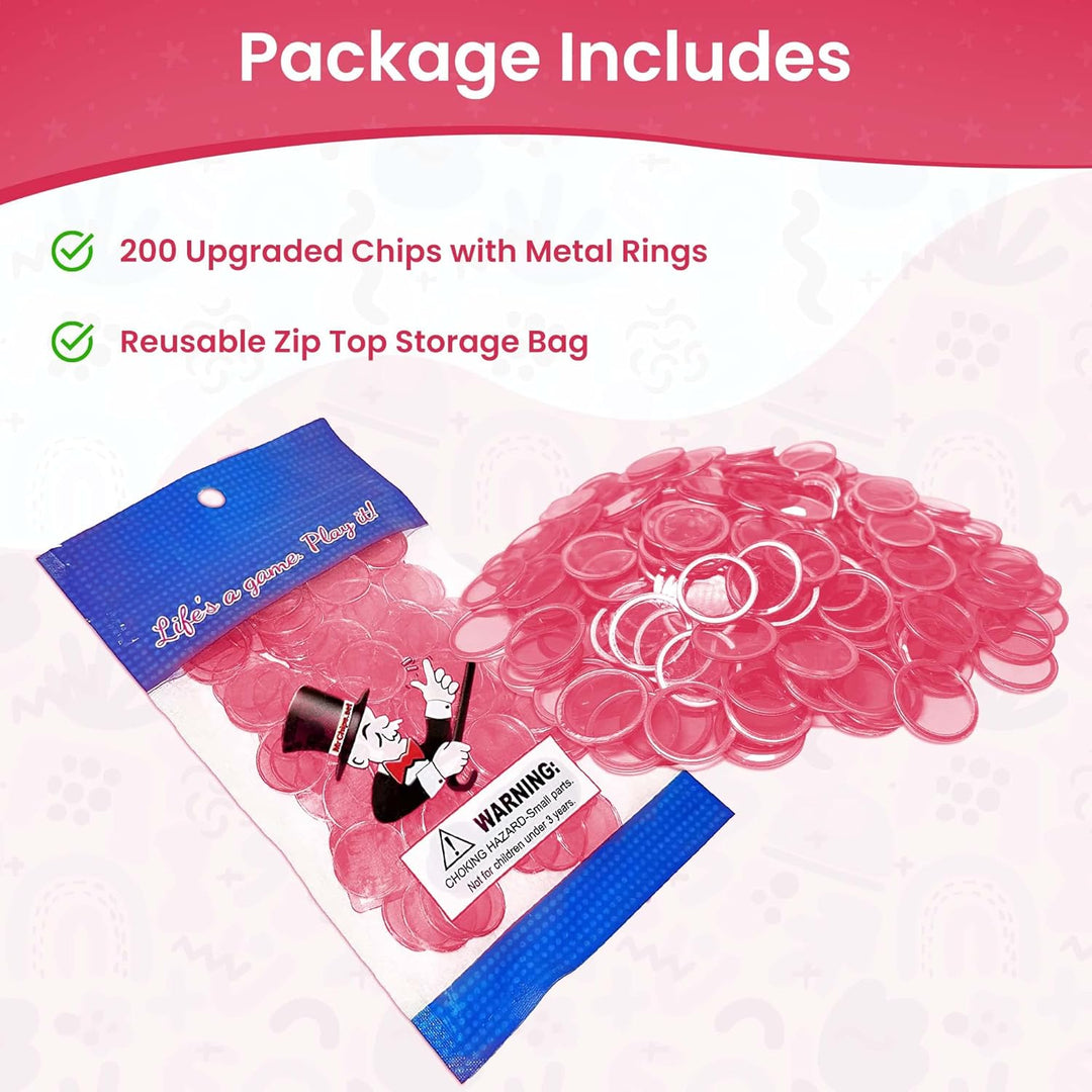 Magnetic Bingo Chips with Metal Edge 3/4 Inch - 200 Count Bags - Upgraded Transparent Bingo Chips - Available in 7 Colors in A Reusable Bag