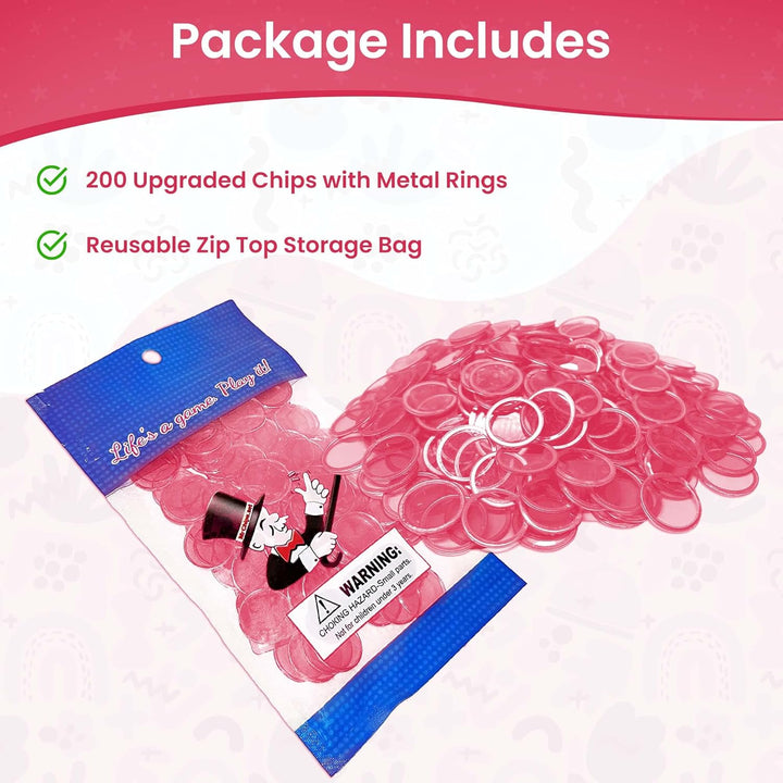 Magnetic Bingo Chips with Metal Edge 3/4 Inch - 200 Count Bags - Upgraded Transparent Bingo Chips - Available in 7 Colors in A Reusable Bag