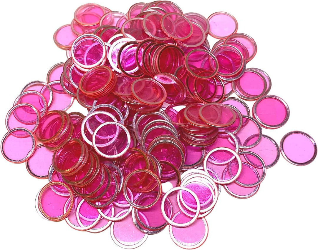Magnetic Bingo Chips with Metal Edge 3/4 Inch - 100 Count Bags - Upgraded Transparent Bingo Chips - Available in 7 Colors in A Reusable Bag