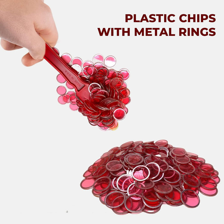 Made in USA Bingo Magnetic Wand &amp; 200 ¾ Inch Blue Plastic Chips with Metal Rings - Upgraded Bingo Chips, USA Made to Support American Jobs