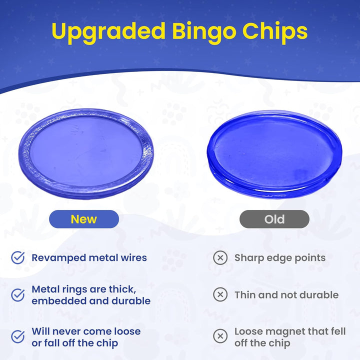 Magnetic Bingo Chips with Metal Edge 3/4 Inch - 200 Count Bags - Upgraded Transparent Bingo Chips - Available in 7 Colors in A Reusable Bag