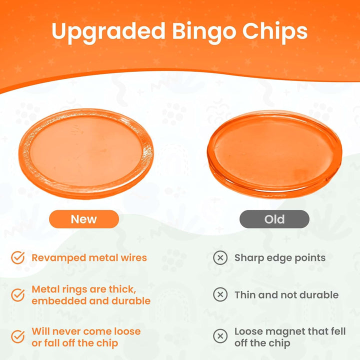 Magnetic Bingo Chips with Metal Edge 3/4 Inch - 200 Count Bags - Upgraded Transparent Bingo Chips - Available in 7 Colors in A Reusable Bag