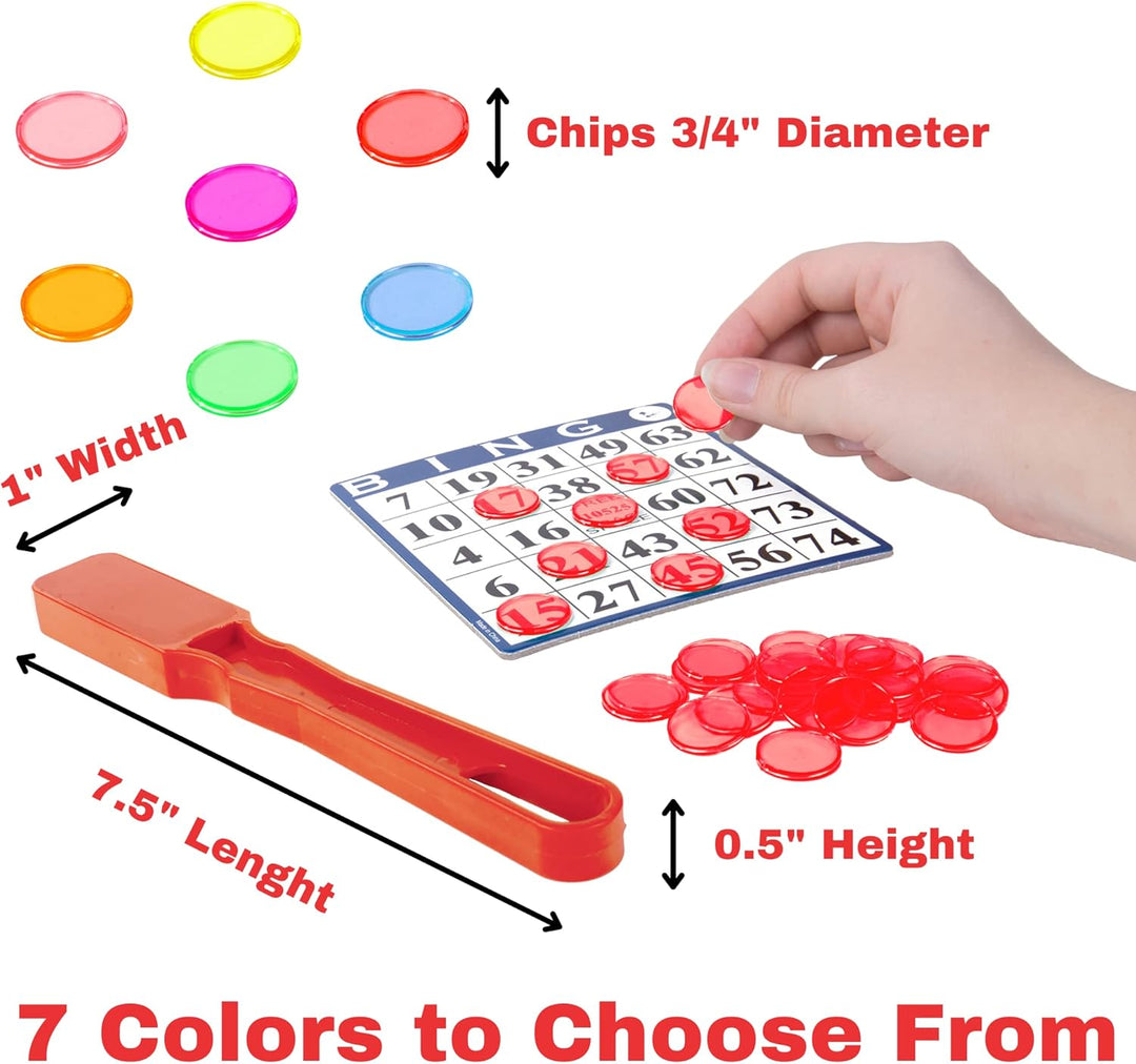 Made in USA Bingo Magnetic Wand &amp; 200 ¾ Inch Blue Plastic Chips with Metal Rings - Upgraded Bingo Chips, USA Made to Support American Jobs