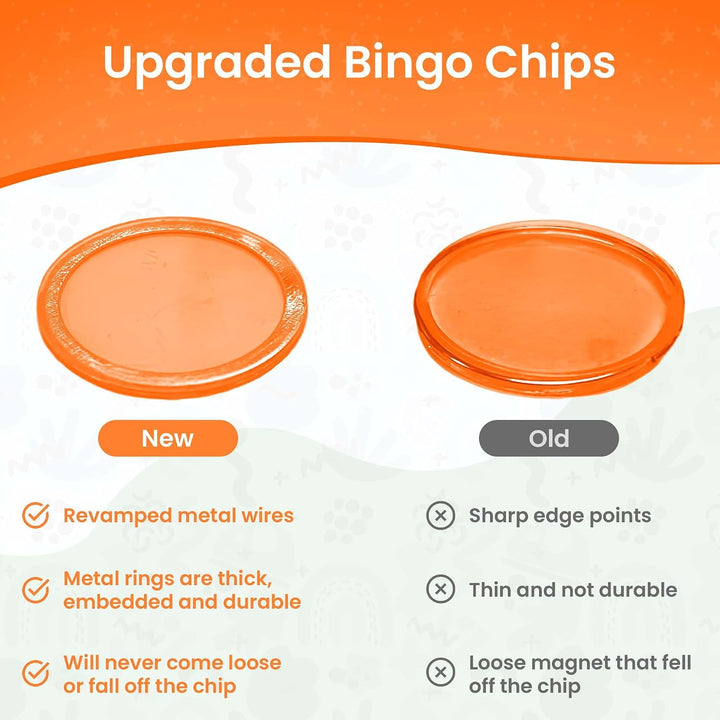 Made in USA Bingo Magnetic Wand &amp; 200 ¾ Inch Blue Plastic Chips with Metal Rings - Upgraded Bingo Chips, USA Made to Support American Jobs