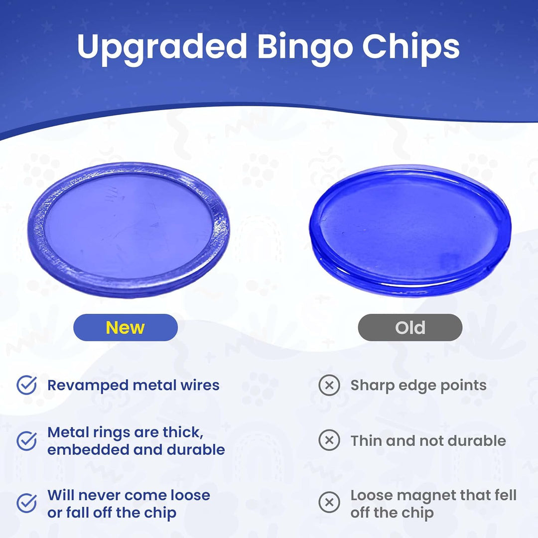 Magnetic Bingo Chips with Metal Edge 3/4 Inch - 100 Count Bags - Upgraded Transparent Bingo Chips - Available in 7 Colors in A Reusable Bag
