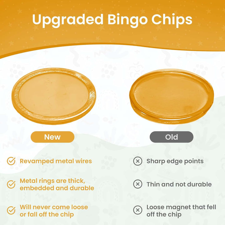 Magnetic Bingo Chips with Metal Edge 3/4 Inch - 200 Count Bags - Upgraded Transparent Bingo Chips - Available in 7 Colors in A Reusable Bag