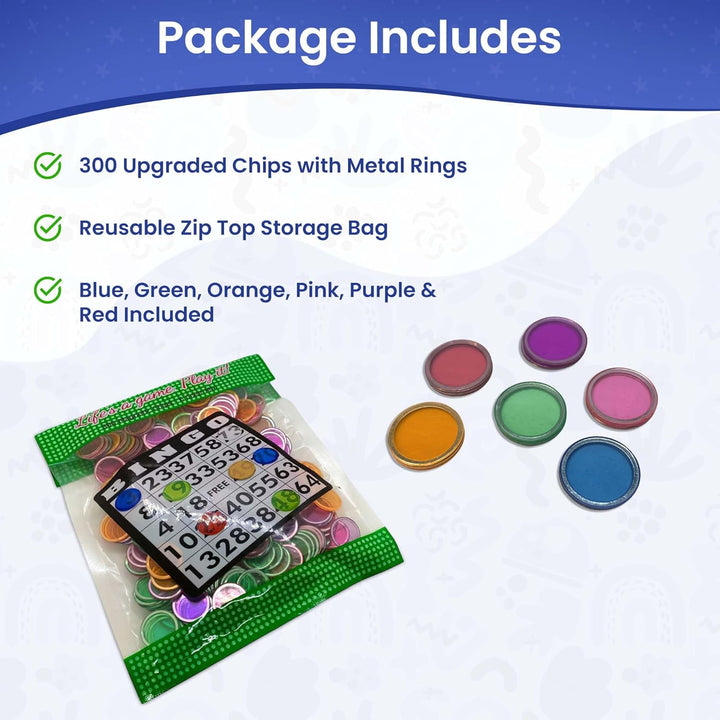 Magnetic Bingo Chips with Metal Edge 3/4 Inch - 300 Count Bags - Upgraded Transparent Bingo Chips - Available in 7 Colors in A Reusable Bag