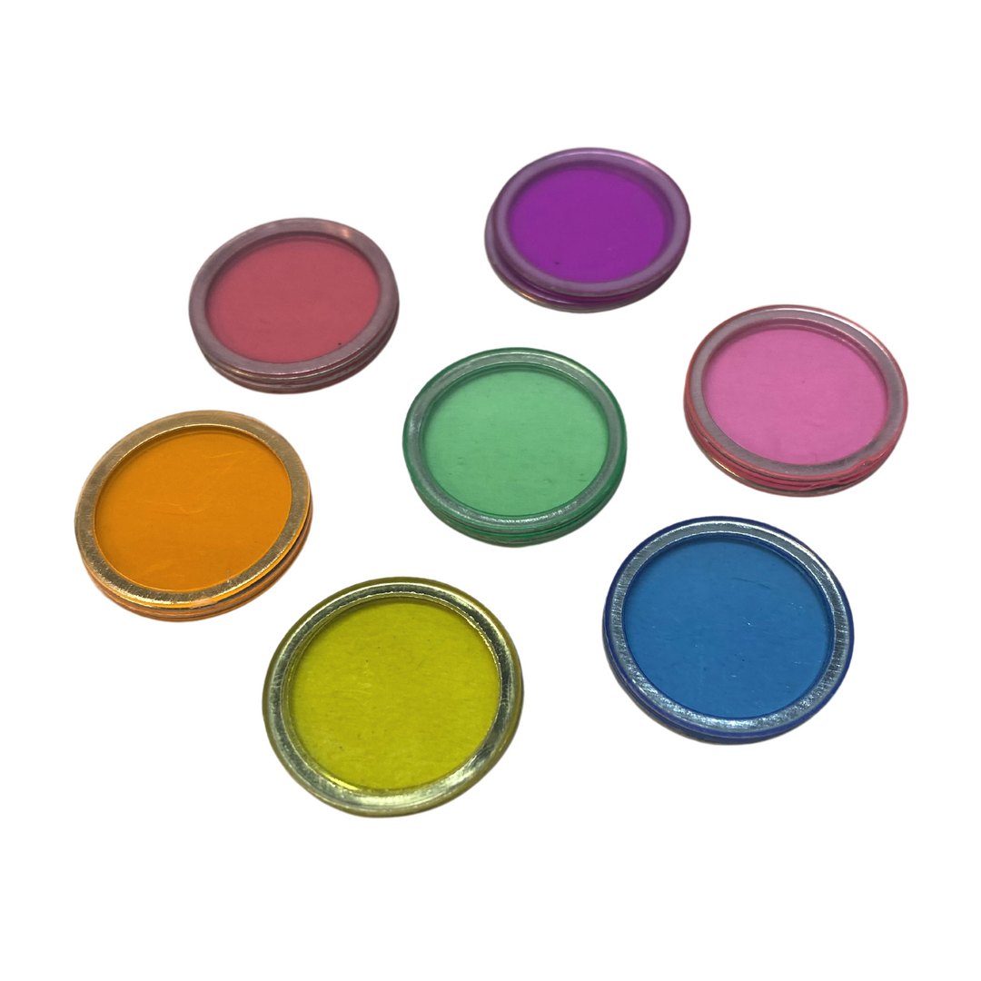 Magnetic Bingo Chips with Metal Edge 3/4 Inch - 1,001 Count Bags - Upgraded Transparent Bingo Chips - 7 Color Assorted Mix