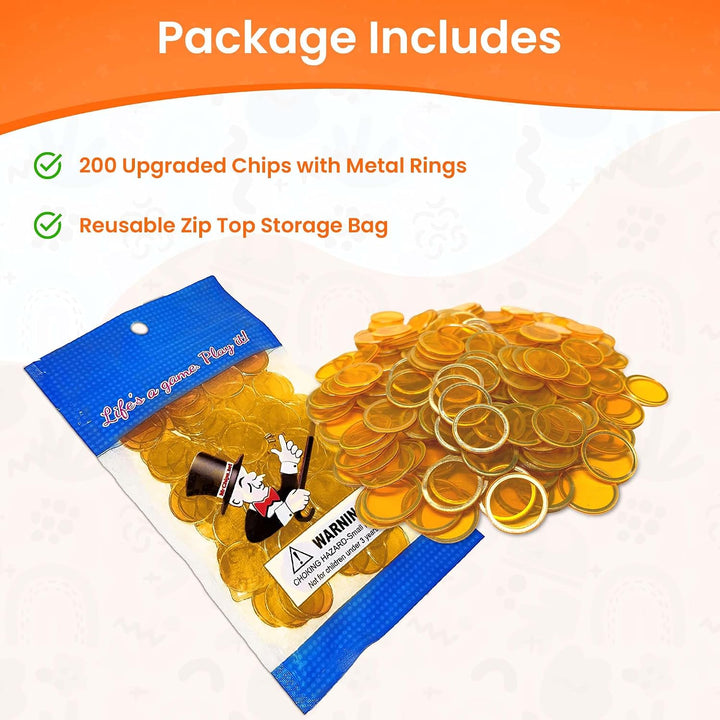Magnetic Bingo Chips with Metal Edge 3/4 Inch - 200 Count Bags - Upgraded Transparent Bingo Chips - Available in 7 Colors in A Reusable Bag