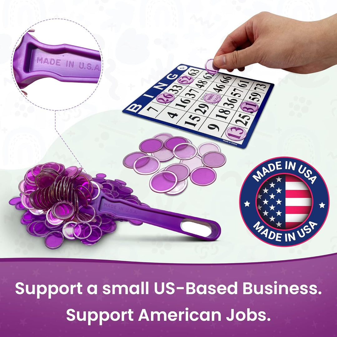 Made in USA Bingo Magnetic Wand &amp; 100 ¾ Inch Blue Plastic Chips with Metal Rings - Upgraded Bingo Chips, USA Made to Support American Jobs