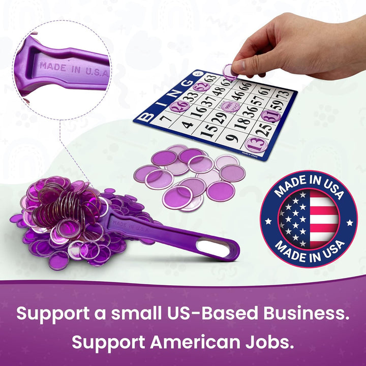 Made in USA Bingo Magnetic Wand &amp; 100 ¾ Inch Blue Plastic Chips with Metal Rings - Upgraded Bingo Chips, USA Made to Support American Jobs