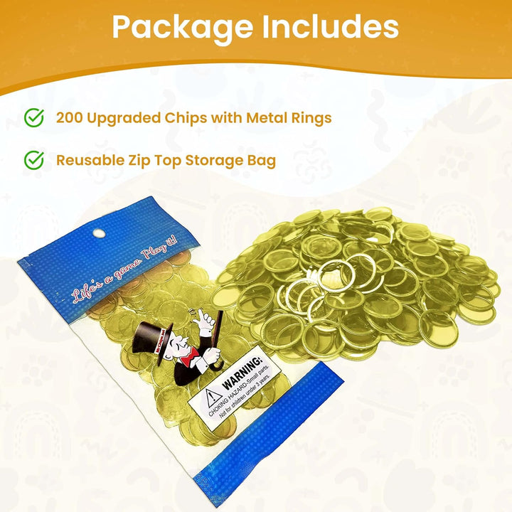 Magnetic Bingo Chips with Metal Edge 3/4 Inch - 200 Count Bags - Upgraded Transparent Bingo Chips - Available in 7 Colors in A Reusable Bag