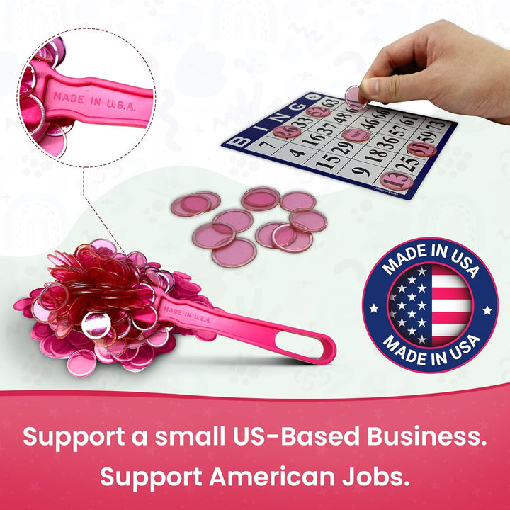 Made in USA Bingo Magnetic Wand &amp; 200 ¾ Inch Blue Plastic Chips with Metal Rings - Upgraded Bingo Chips, USA Made to Support American Jobs