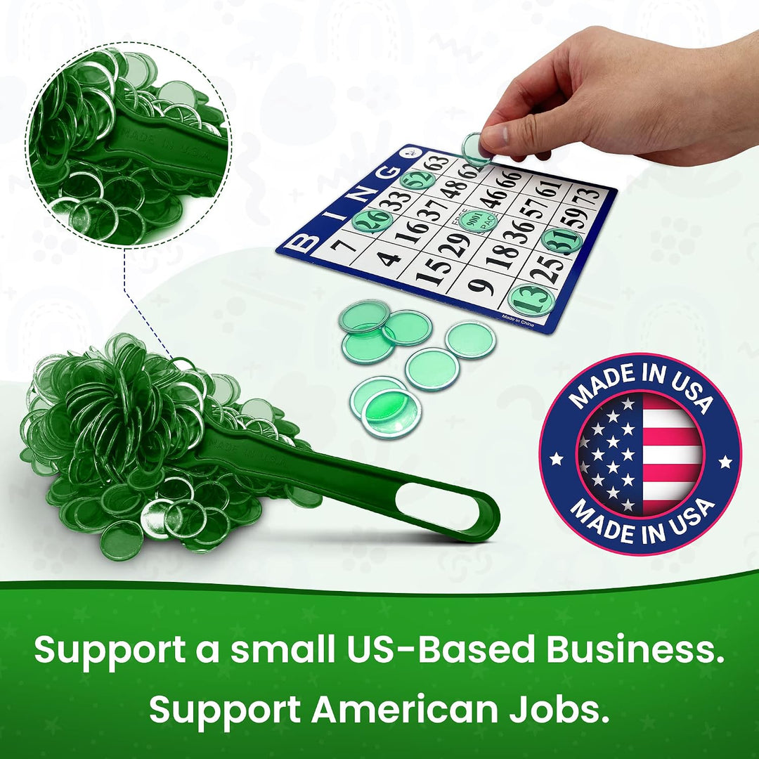 Made in USA Bingo Magnetic Wand &amp; 100 ¾ Inch Blue Plastic Chips with Metal Rings - Upgraded Bingo Chips, USA Made to Support American Jobs