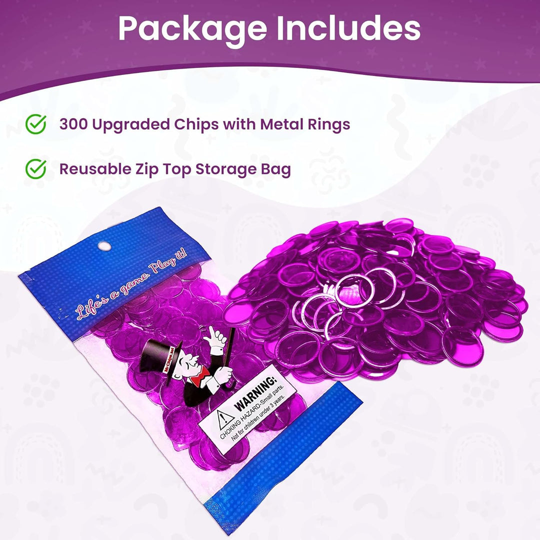 Magnetic Bingo Chips with Metal Edge 3/4 Inch - 300 Count Bags - Upgraded Transparent Bingo Chips - Available in 7 Colors in A Reusable Bag