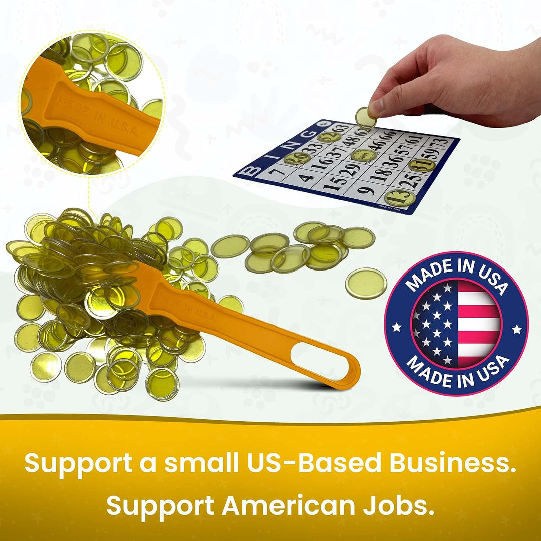 Made in USA Bingo Magnetic Wand &amp; 200 ¾ Inch Blue Plastic Chips with Metal Rings - Upgraded Bingo Chips, USA Made to Support American Jobs