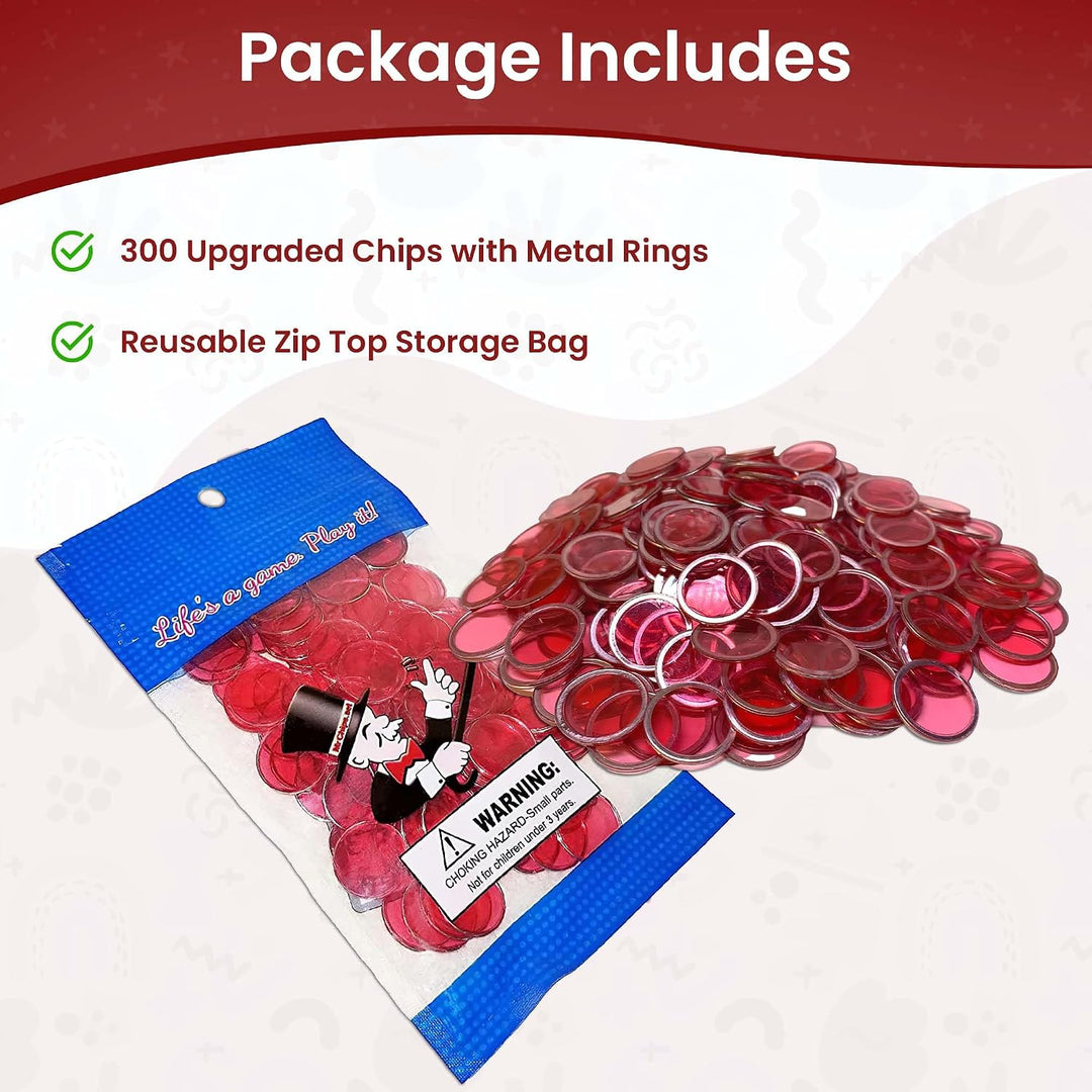Magnetic Bingo Chips with Metal Edge 3/4 Inch - 300 Count Bags - Upgraded Transparent Bingo Chips - Available in 7 Colors in A Reusable Bag