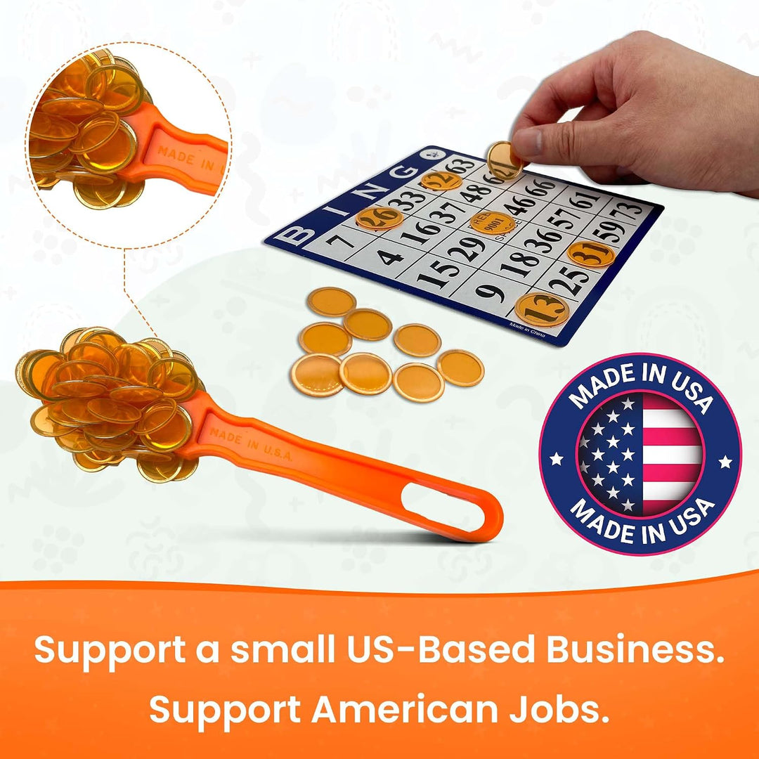 Made in USA Bingo Magnetic Wand &amp; 100 ¾ Inch Blue Plastic Chips with Metal Rings - Upgraded Bingo Chips, USA Made to Support American Jobs