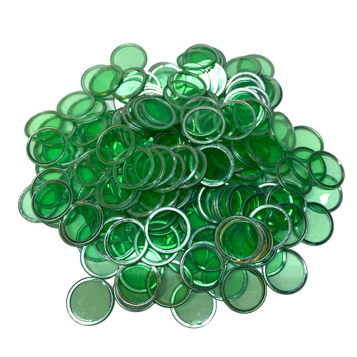 Magnetic Bingo Chips with Metal Edge 3/4 Inch - 100 Count Bags - Upgraded Transparent Bingo Chips - Available in 7 Colors in A Reusable Bag