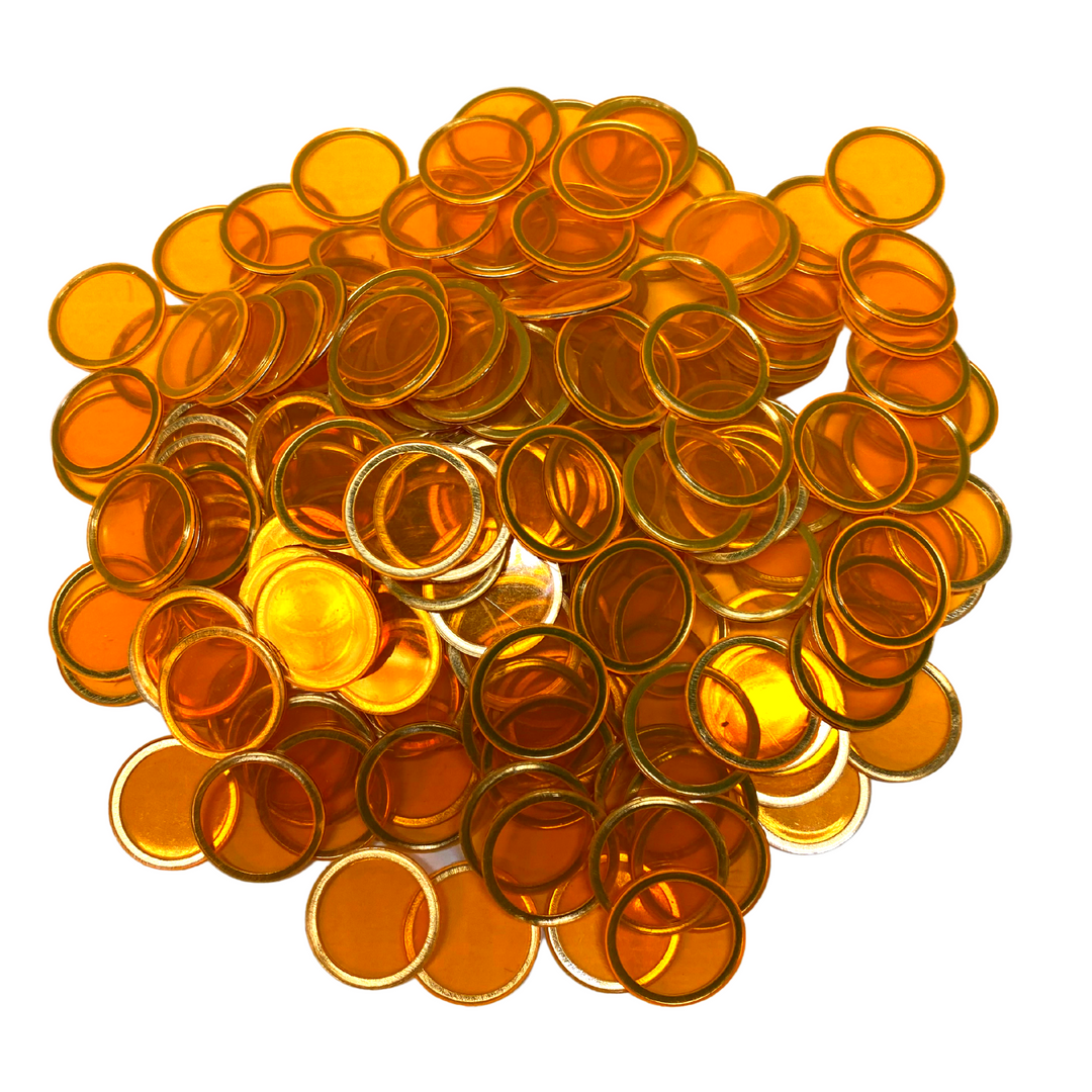 Magnetic Bingo Chips with Metal Edge 3/4 Inch - 100 Count Bags - Upgraded Transparent Bingo Chips - Available in 7 Colors in A Reusable Bag