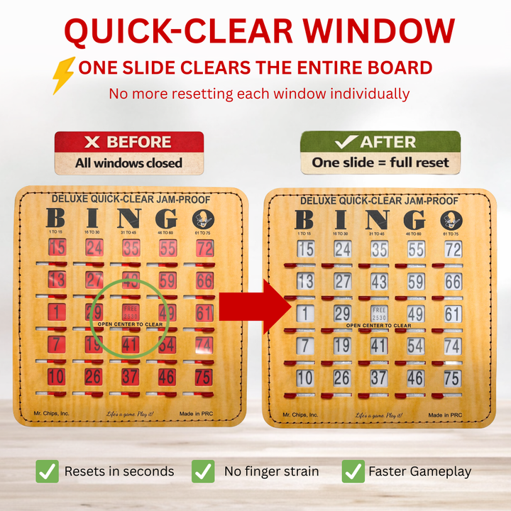 Deluxe QUICK-CLEAR Jam Proof Bingo Shutter Card