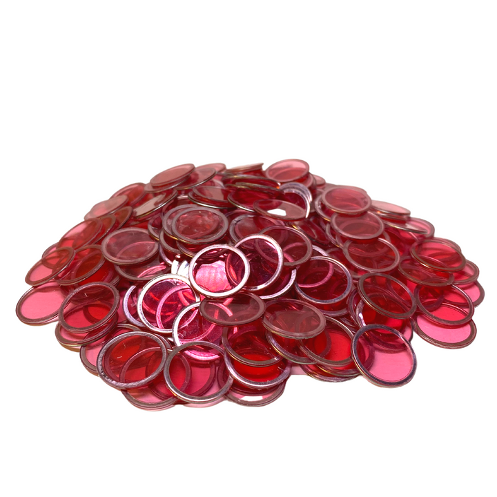 Magnetic Bingo Chips with Metal Edge 3/4 Inch - 100 Count Bags - Upgraded Transparent Bingo Chips - Available in 7 Colors in A Reusable Bag