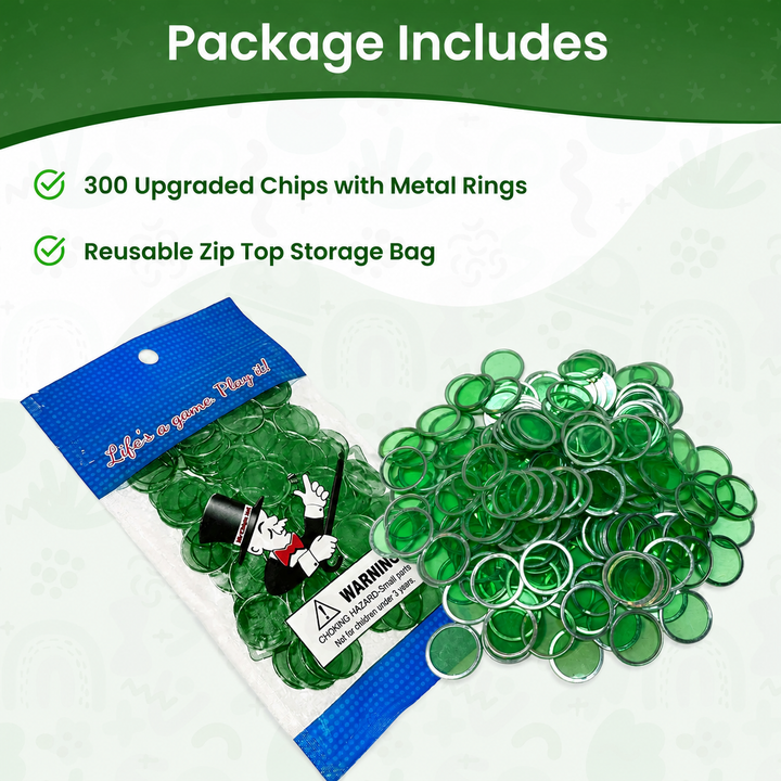 Magnetic Bingo Chips with Metal Edge 3/4 Inch - 300 Count Bags - Upgraded Transparent Bingo Chips - Available in 7 Colors in A Reusable Bag