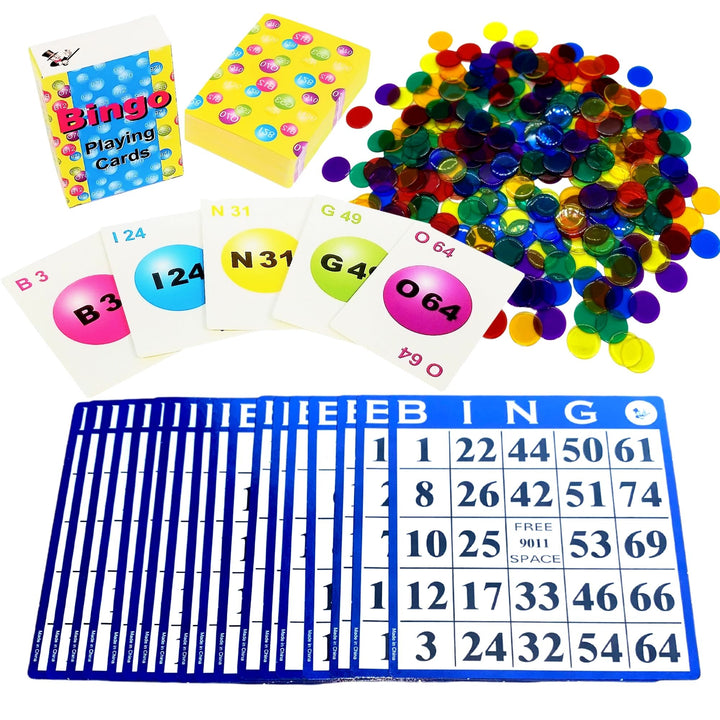 Bingo Game with Bingo Cards and Chips, 18 Bingo Cards, 300 Bingo Chips and Bingo Calling Cards
